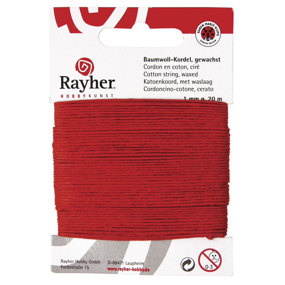 Baumwoll-Kordel, gewachst Ø 1mm x 20m rot