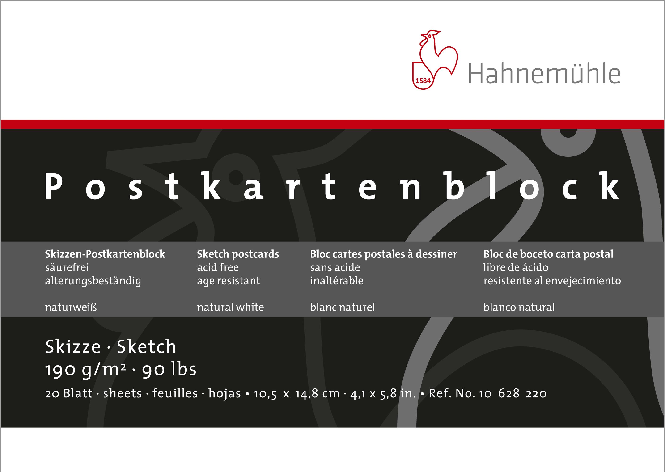 Hahnemühle Skizzenblock Postkarte190g/m² 20 Blatt Din A6