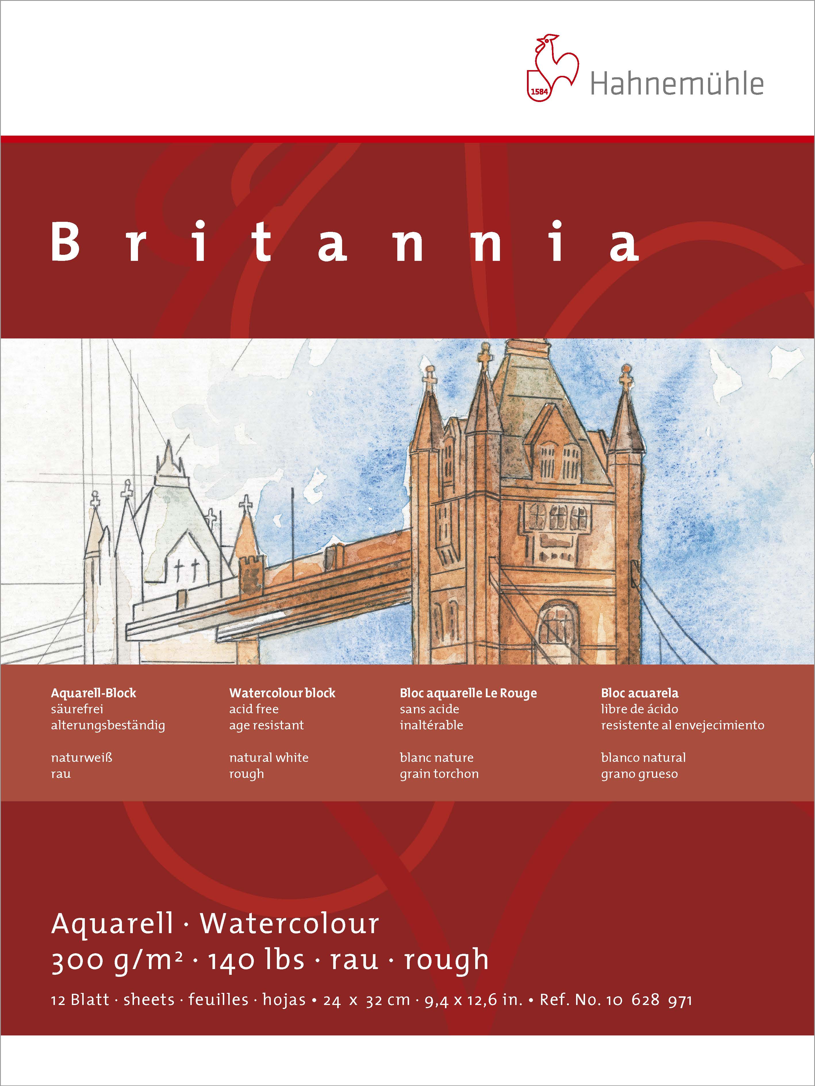 Hahnemühle Aquarellblock Britannia 300g/m² 12 Blatt 17 x 24cm Rauh