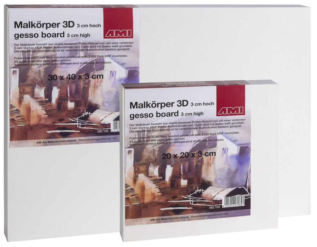 Holzmalkörper 3D 20x20x3cm, Gessogrundierung
