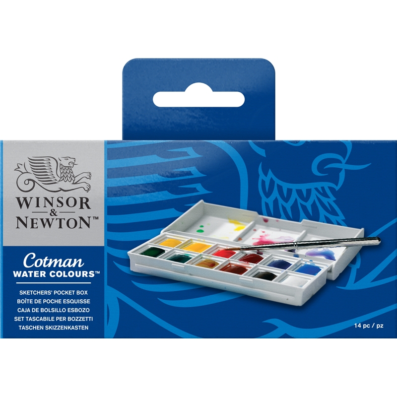W&N Cotman Aquarell Pocket Box 12x 1/2N + Reisepinsel 03930640