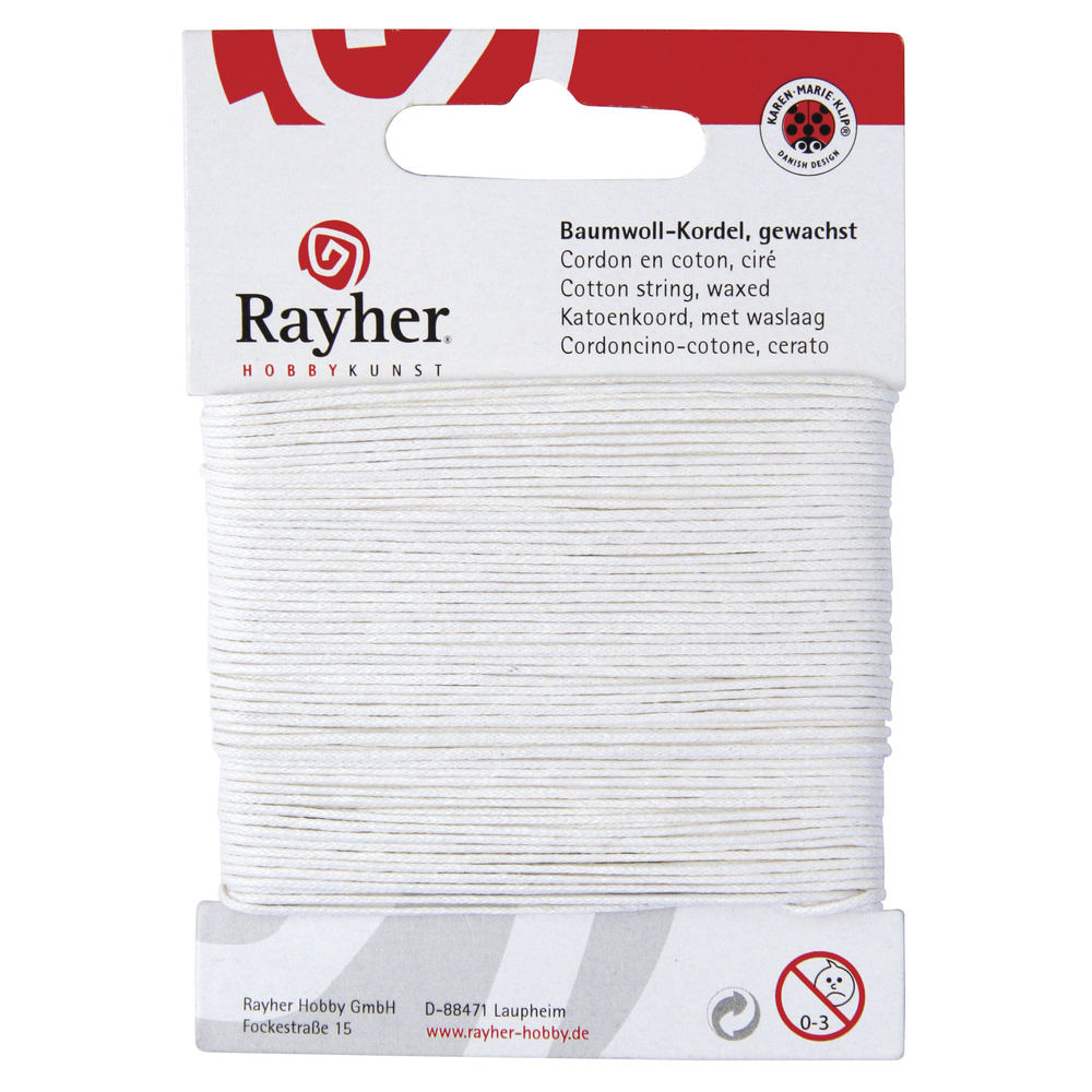 Baumwoll-Kordel, gewachst Ø 1mm x 20m weiß