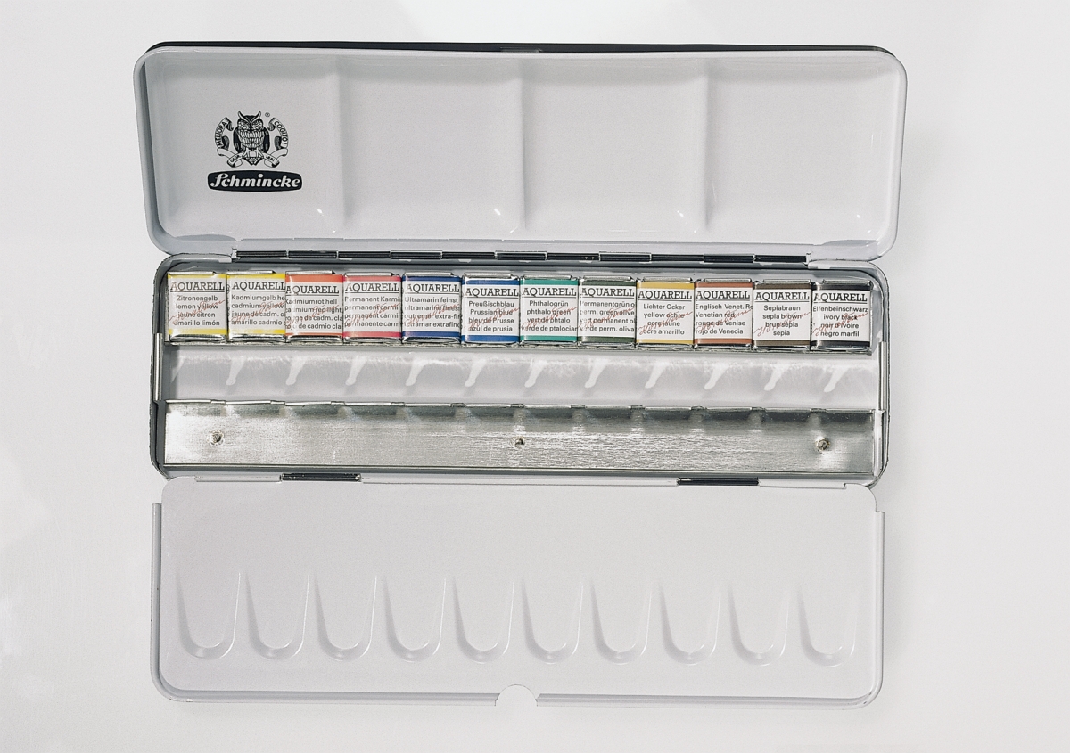 Schmincke Horadam Aquarellfarbkasten 74412 mit 12 halben Näpfchen