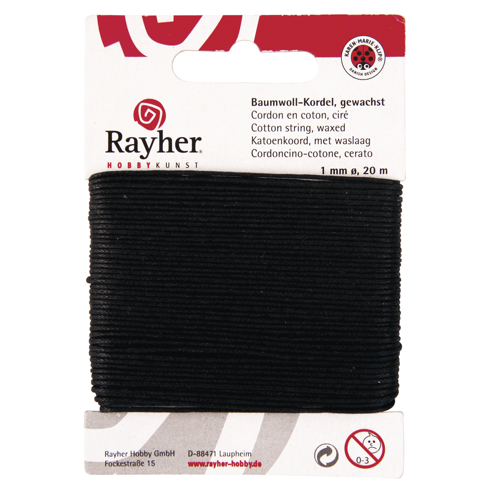 Baumwoll-Kordel, gewachst Ø 1mm x 20m schwarz