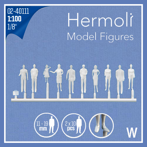 Modellfiguren Polystyrol Hermoli stehend 1:100 / 20 Stück